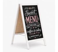 MG Design chevalet ardoise en bois peint en blanc 50 x 90 cm - recto verso, pliable et effaçable - panneau publicitaire A-frame pour restaurant, commerce et événements