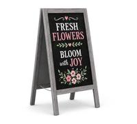 MG Design chevalet ardoise en bois peint en gris 50 x 90 cm - recto verso, pliable et effaçable - panneau publicitaire A-frame pour restaurant, commerce et événements