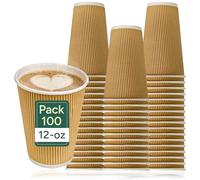 MG Partyware Lot de 100 gobelets jetables en papier kraft triple épaisseur 360 ml, marron, 1 pièce