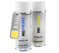 MG PRIME Peinture voiture Bombe aérosol pour BMW 337 Dakargelb II + vernis | Dakar Yellow 2, Kit peinture de base + vernis, bombes aérosols 400ml