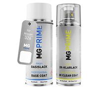 MG PRIME Peinture voiture Bombe aérosol pour Nissan 326 Super White +2K | Arctic Solid White, Kit peinture de base + vernis 2K, bombes aérosols 400ml