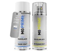 MG PRIME Peinture voiture Bombe aérosol pour Peugeot 67902 Silver Me. +2K | Silver Metallic, Kit peinture de base + vernis 2K, bombes aérosols 400ml