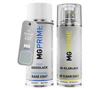 MG PRIME Peinture voiture Bombe aérosol pour Renault 632 Gris Boreal M. +2K | Polargrau Metallic / Gris Boreal Metallic, Kit peinture de base + vernis 2K, bombes aérosols 400ml