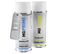 MG PRIME Peinture voiture Bombes aérosols pour Opel GAU/EZR Aluminium Grau Metallic/Vulkan Grau Metallic Peinture de base vernis clair aérosol 400ml