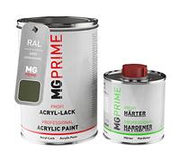 MG PRIME RAL 6003 Vert olive mat satiné, pot de peinture acrylique 2K 1,5 L | Olive green, Kit 2K peinture + durcisseur, à séchage rapide