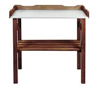 mgc24® Table de plantation avec plan de travail galvanisé, 78 x 38 x 82 cm, en pin marron foncé, avec étagère/3 crochets, pour jardin, balcon, terrasse