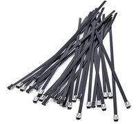 MgcTolBox Collier de Serrage en Acier Inoxydable 300 x 5,5 mm, Attaches de Câble Métallique Lourd, Serre Câble- Revêtement en PVC - Noir - 30 pièces