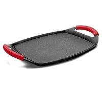 MGE - Plancha/Poêle Grill en Aluminium avec Revêtement Antiadhésif sans PFOA, Poignée en Silicone, Compatible Induction/Gaz/Céramique/Électrique, 47 x 29 cm, Gris/Argenté