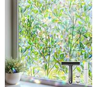 Mgood Film Fenetre Anti Regard Vitrail Brise Vue Fenetre, 60 x 200 cm | Feuillage Vert Décoratif, Electrostatique, Anti UV, Réutilisable, Effet Arc-en-Ciel, pour Cuisine, Portes Vitrées, Maison