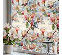 Mgood Film Fenetre Anti Regard Vitrail Brise Vue Fenetre, 90 x 200 cm | Magnolia Rose Décoratif, Electrostatique, Anti UV, Réutilisable, Effet Arc-en-Ciel, pour Cuisine, Portes Vitrées, Maison