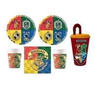 Mgs33 (cde 6) Harry l' Anniversaire Fête 16 Enfants (16 gobelets, 16 Assiettes et 20 Serviettes ) Houses Cup + Gobelet paille 430