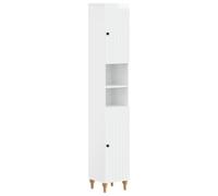 Mhdvray Armoire de Salle de Bain Finition Brillante 30x31x190 cm Blanc | Meuble colonne gain de place avec étagère ouverte et porte réversible pour organiser vos affaires dans la salle de bain.