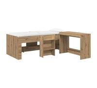 Mhdvray Cadre de Lit 1 Personne avec Bureau 2 pcs Chêne Artisanal | Solution gain de place en bois d'ingénierie avec sommier à lattes intégré pour studio ou chambre.