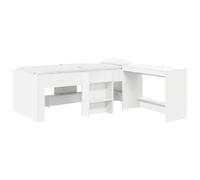 Mhdvray Cadre de Lit 1 Place avec Bureau Intégré Blanc 193x111 cm | Structure 2-en-1 compacte pour chambre ou studio. Combine couchage 120 kg et plan de travail spacieux en bois d'ingénierie.
