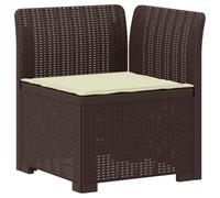Mhdvray Canapé d'angle Jardin 1 Place en PP Effet Rotin Marron avec Coussin | Fauteuil d'extérieur pour balcon, terrasse et véranda. Assise de 55x55 cm avec coussin crème déhoussable.