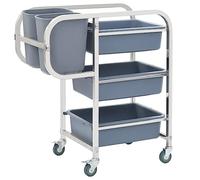 Mhdvray Chariot de Cuisine avec 5 Récipients en Plastique, Desserte de Débarrassage en Acier Inoxydable 82x43,5x93 cm, Chariot de Service à roulettes pour Vaisselle et Restauration, Capacité 50 kg