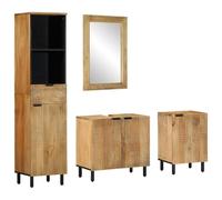 Mhdvray Ensemble Meubles Salle de Bain 4 Pcs Bois de Manguier Marron | Rangement complet en bois de manguier avec miroir et pieds stables pour optimiser l'espace dans votre salle de bain.