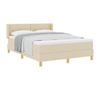 Mhdvray Lit à Ressorts 160x200 cm avec Tête de Lit Réglable Crème | Cadre robuste en bois de pin massif et ingénierie, idéal pour moderniser votre chambre ou suite parentale avec élégance.