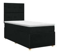Mhdvray Lit Boxspring 90x200 cm Noir avec Matelas et Surmatelas Ensachés | Ensemble complet pour chambre à coucher avec tête de lit ajustable, fermeté moyenne et housses déhoussables lavables.