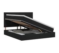 Mhdvray Lit Coffre 160x200 cm avec Matelas et Surmatelas Noir en Metal | Cadre robuste pour chambre adulte avec mecanisme hydraulique lateral offrant grand espace de stockage sous sommier.