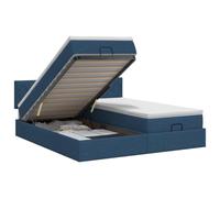 Mhdvray Lit Coffre 200x200 cm avec Matelas et Tête de Lit Bleu | Mobilier complet pour chambre à coucher avec sommier coffre relevable, cadre en acier, matelas et surmatelas lavable.
