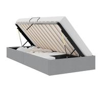 Mhdvray Lit de Rangement Hydraulique 135x190cm Tissu Gris Clair Metal | Structure solide en métal et revêtement tissu moderne avec coffre hydraulique spacieux pour chambre.