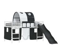 Mhdvray Lit Mezzanine Enfants avec Toboggan 90x200cm Cadre Acier Blanc Noir | Lit combiné avec toboggan intégré et rideaux en maille respirante pour chambre d'enfant. Structure stable en acier.