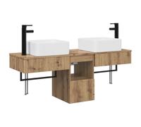 Mhdvray Meuble de Salle de Bain Suspendu 3 Pcs avec Lavabo et Robinet | Ensemble mural compact pour salle de bain, finition chêne artisanal, tiroir pratique et perçage personnalisable.