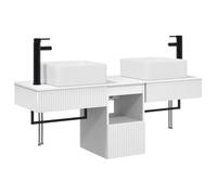 Mhdvray Meuble Salle de Bain Suspendu 3 Pcs Blanc avec Lavabo 136x35x80 cm | Ensemble mural moderne comprenant deux sous-lavabos, une colonne centrale, robinet et vasque pour optimiser la salle d'eau.