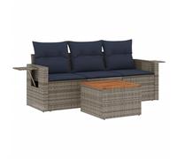 Mhdvray Salon de Jardin 4 Pièces Canapé Résine Tressée avec Coussin | Salon modulaire pour terrasse et patio avec table en acacia solide et tablettes latérales pliables à piston.