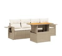 Mhdvray Salon de Jardin 5 Pcs Résine Tressée Ensemble Canapé avec Table | Ensemble modulable en poly rotin pour terrasse et patio avec table réglable en hauteur et tablettes latérales pliables.