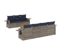 Mhdvray Salon de Jardin 8 Pcs Rotin PE Canapé Modulaire Extérieur Gris | Ensemble de mobilier modulaire pour terrasse et patio avec table en bois d'acacia et tablettes latérales pliables.
