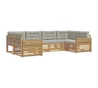 Mhdvray Salon de Jardin Modulable 6 Places en Bois d'Acacia Gris | Ensemble modulable pour terrasse et jardin avec coussins confortables gris clair, structure robuste en bois massif.