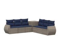 Mhdvray Salon de Jardin Resine Tressee 7 Pcs Canape Extérieur Gris Bleu | Ensemble modulaire 7 pièces en rotin synthétique avec coffre de rangement pour coussins, idéal terrasse et jardin.