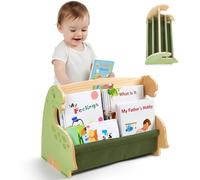 MHJY Bibliothèque Enfant Double Face - Étagère Livres Bois et Toile avec Poignée, Meuble Rangement Montessori Portable, Organisateur de Chambre et Salle de Jeux, Design Robuste et Sécurisé