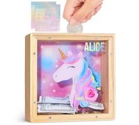 MHJY Tirelire en Bois Licorne et Sirène pour Enfants, Cadeau Éducatif Personnalisable avec Autocollants DIY, Décoration Chambre