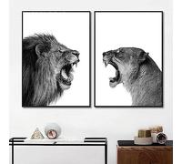 MHLCMG Lion Et Lionne Affiche Noir Blanc Animal Toile Tableau Art Peintures Decoration Murale pour Salon Chambre Tableau Decoration, sans Cadre (2X50X70CM)