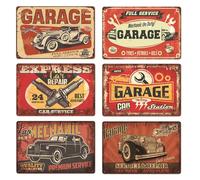 MHMondawn Lot de 6 plaques décoratives rétro pour garage, plaques en tôle rétro, plaque métallique de moto, plaque murale d'essence, autocollant pour huile de moteur, plaques en métal pour magasin