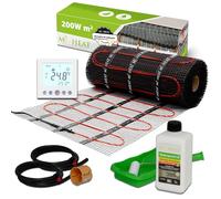 Mi-Heat Chauffage au sol électrique 200 W/m² 5,0 m² - Tapis chauffant pour lit mince pour pose en masse de compensation - Kit pour carrelage, vinyle, parquet et stratifié - Avec thermostat c16