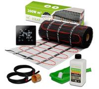 Mi-Heat Kit de chauffage au sol électrique 200 W/m² 7,0 m² - Chauffage au sol électrique - Installation facile - Rénovation - Installation et construction - Avec thermostat C17 numérique - Noir
