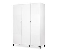 MIA Armoire penderie enfant 3 portes 11 étagères en bois Blanc | Penderie ajustable en hauteur, 2 grandes étagères et charnières amorties pour une fermeture silencieuse. 137 x 52 x 191 cm.