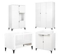 MIA Chambre bébé lit évolutif 120x60 + commode + armoire + penderie Blanc | Sommier réglable sur 3 hauteurs et 3 barreaux amovibles pour accompagner la croissance de bébé. Structure en hêtre et MDF.