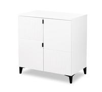 MIA Commode bébé en bois avec étagères 2 portes Blanc sans plan à langer | Étagères et pieds réglables pour adapter le rangement et assurer la stabilité. Structure en hêtre et bois aggloméré.