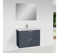 Mia ensemble meuble 79x61x39,5 cm avec miroir, lavabo et éclairage LED, Anthracite brillant (MIASET80A)