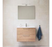 Mia ensemble meuble 79x61x39,5 cm avec miroir, lavabo et éclairage LED, Chêne (MIASET80D)