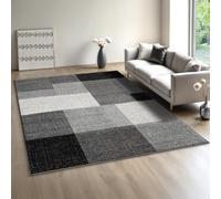 Mia’s Teppiche Modena - Tapis Moderne à Poils Courts, pour Salon et Chambre, Doux et Facile d’Entretien, Motifs géométriques, à Carreaux, Gris, 160 x 220 cm