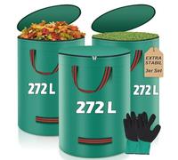 Miaglury Lot de 3 sacs à déchets de jardin stables de 272 l avec couvercle et gants inclus - Grand sac de jardin, résistant à la déchirure et imperméable, réutilisable et pliable pour tondre la