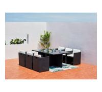Miami table et chaises 6 places encastrables en résine noir-blanc