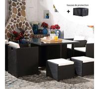Miami salon de jardin 8 places noir-blanc + housse de protection