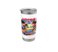 Miami Golden Coast Retro Beach Sunset Florida Graphic Gobelet isotherme en acier inoxydable double paroi